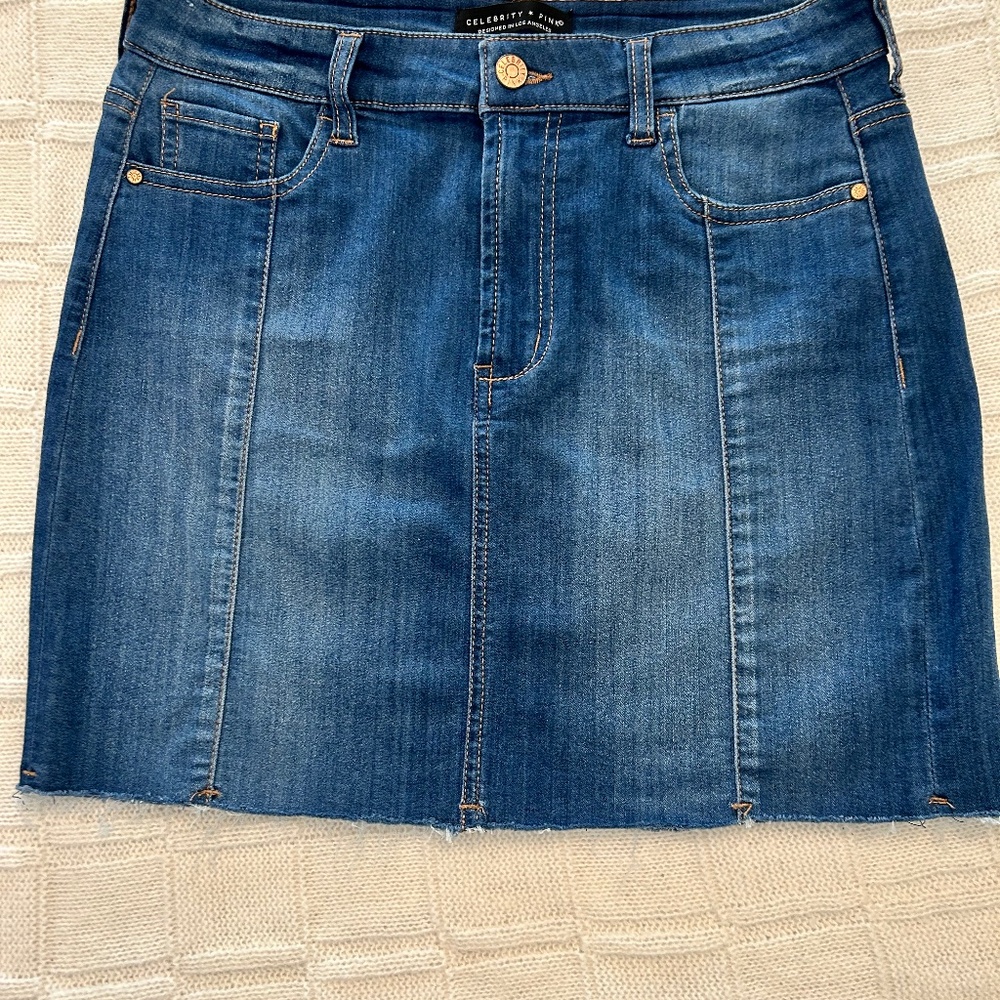 Denim skirt with fringe hem would be adorable with leggings.